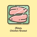 Chicken breast package icon. Semi-finished chicken symbol. Chicken meat icons.