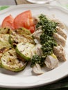 Chicken breast with Pesto sauce and vegetables Royalty Free Stock Photo