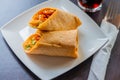 Chicken breast with piri piri sauce and lettuce in a chili tortilla wrap Royalty Free Stock Photo