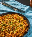 Chicken Breast with Rice and vegetables in a frying pan Royalty Free Stock Photo