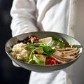 Chicken breast salad, couscous, hummus, avocado and mozzarella Royalty Free Stock Photo