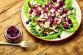 Chicken breast salad, greens, blueberries