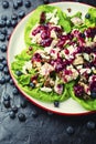 Chicken breast salad, greens, blueberries