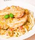 Chicken Breast with spaghetti and vegetable sauce Royalty Free Stock Photo