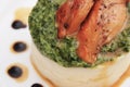 Chicken Breast Stuffed with Spinach, Mashed Potatoes with Sauce Royalty Free Stock Photo