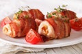 Chicken breast wrapped in bacon close-up. horizontal Royalty Free Stock Photo