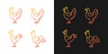 Chicken breeds gradient icons set for dark and light mode