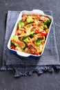 Tasty Cheesy Chicken sweet pepper Broccoli bake Royalty Free Stock Photo