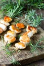 Chicken brochette kebab grilled bbq meat on rosemary branch Royalty Free Stock Photo