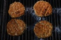 Chicken burger composition on a bbq grill