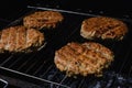 Chicken burger composition on a bbq grill