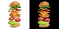 Chicken Burger illustration with flying ingredient