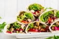 Chicken burrito. Healthy lunch. Mexican street food fajita tortilla wraps Royalty Free Stock Photo