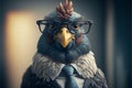 Chicken business portrait dressed as a manager or ceo in a formal office business suit with glasses and tie. Ai generated Royalty Free Stock Photo