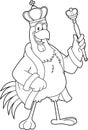 Outlined Chicken Rooster King Cartoon Character With Golden Crown And Scepter