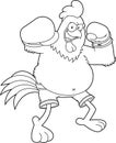 Outlined Angry Boxer Chicken Rooster Cartoon Character Wearing Boxing Gloves