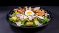 Chicken Caesar Salad. Caesar Salad with grilled chicken and croutons. Grilled chicken and fresh green salad isolated, generative