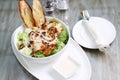 Chicken caesar salad with croutons and cheese