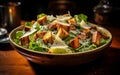 Chicken Caesar Salad with Croutons. Generative AI