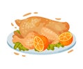 Chicken carcass on a plate. Vector illustration on a white background.
