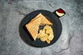 chicken Cheese mushroom sandwich with chips and mayo dip sauce served in plate isolated on background top view of breakfast food Royalty Free Stock Photo