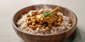 Chicken and Chickpea Curry with Brown Rice in Wooden Bowl Royalty Free Stock Photo