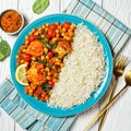 Chicken and chickpea curry with rice on a plate Royalty Free Stock Photo