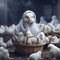 Chicken chicks in a basket