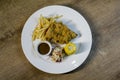 Chicken Chop with fries, coleslaw and corn. Royalty Free Stock Photo