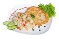 Chicken chop with rice and vegetables isolated on white Royalty Free Stock Photo