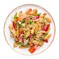 Chicken Chop Suey in white plate isolated at white background. Chop Suey is American Chinese cuisine dish