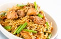 Chicken Chow Mein Close Up on White Background