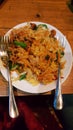 Chicken chowmein with vegetables at evening time