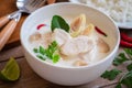 Chicken with coconut milk soup and rice, Thai food Tom Kha Kai
