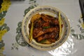 Chicken cooked in soy sauce and lemongrass, a traditional food. Royalty Free Stock Photo