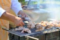 Chicken cooking on barbecue grill