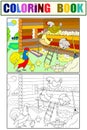 Chicken coop. Interior and life of birds in the chicken coop coloring for children cartoon vector illustration Royalty Free Stock Photo