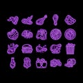 chicken crispy food meat meal neon glow icon illustration