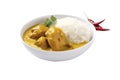 Chicken curry with jasmine rice in a white plate Royalty Free Stock Photo