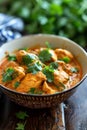 Chicken curry in a plate. Selective focus.