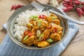 Chicken curry rice chili and young onion in bowl Royalty Free Stock Photo