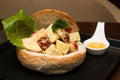 Chicken curry salad in bread bowl