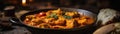 Chicken Curry On Stone Rustic Pub Wide Panoramic. Generative AI