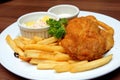 Chicken cutlet meal served in a restaurant