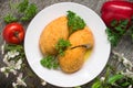 Chicken cutlets on Kiev. Old background. Top view. Close-up Royalty Free Stock Photo