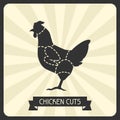 Chicken cuts. Butchers cheme cutting meat illustration Royalty Free Stock Photo