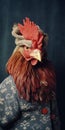 Analog Portrait Rooster In Knitwear With Braids