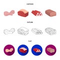 Chicken drumstick, podcherevina, crab sticks, meatloaf. Meat set collection icons in cartoon,outline,flat style vector