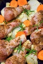 Chicken drumsticks with vegetables and herbs Royalty Free Stock Photo