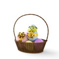 Chicken in a easter egg in basket. 3d render